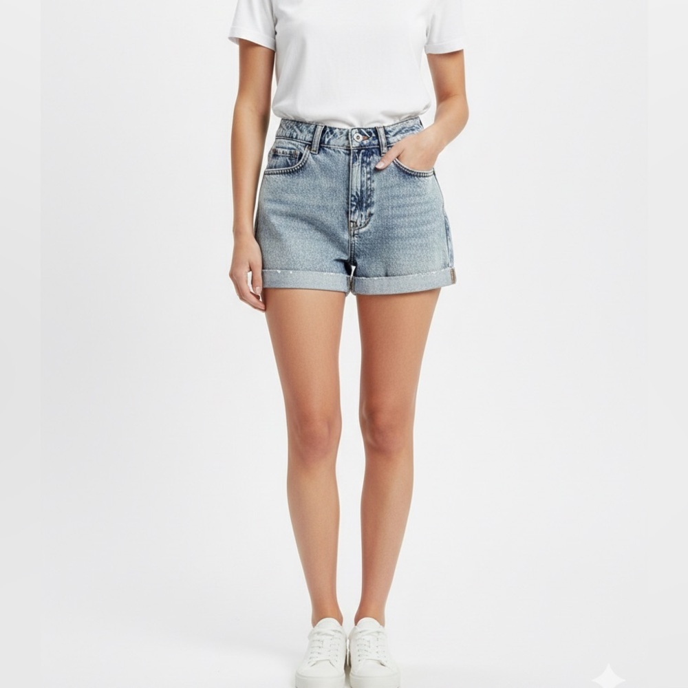 High-Rise Light Blue Denim Shorts